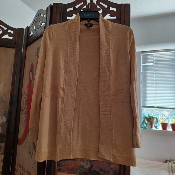 Talbot's women's flyaway cardigan. Pure merino wool. Oatmeal color. Petite small - Picture 2 of 4